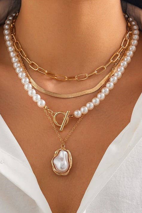 PEARL CHARM MULTILAYER PEARL GOLD MIX  NECKLACE  | 40NK9458 - Soleil et étoiles
