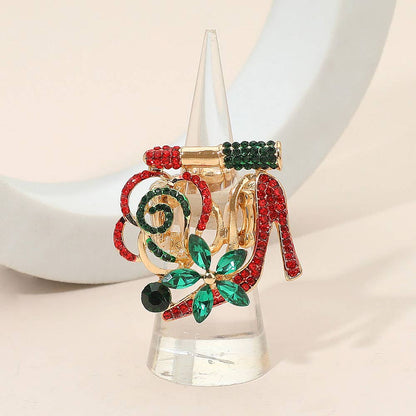 Rhinestone Pave High Heel Flower Lipstick Stretch Ring - Soleil et étoiles