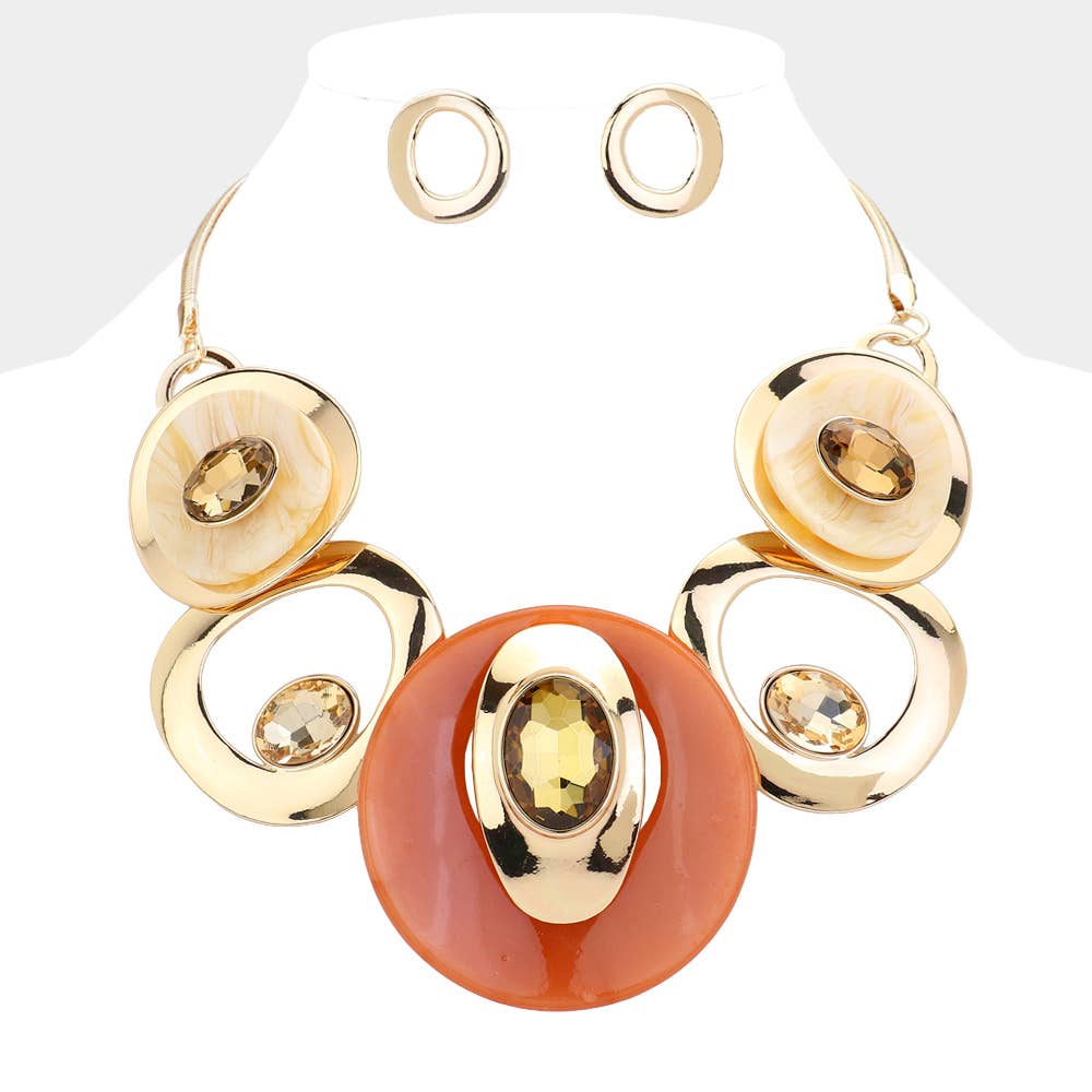 Celluloid Acetate Glass Stone Metal Statement Necklace - Soleil et étoiles