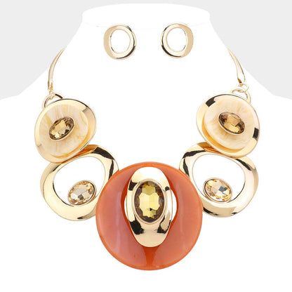 Celluloid Acetate Glass Stone Metal Statement Necklace - Soleil et étoiles