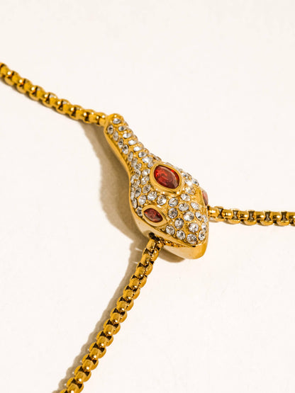Nash 18K Gold Non-Tarnish Red CZ Snake Lariat Necklace