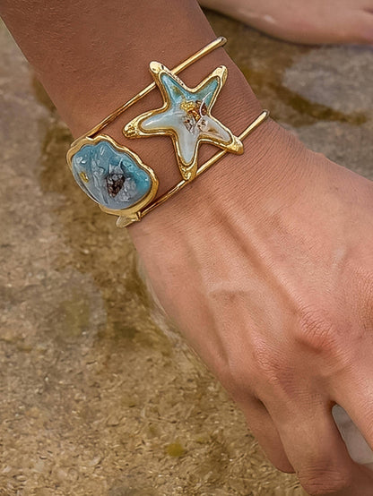 Caprice 18K Gold Non-Tarnish Ocean Starfish Cuff Bracelet
