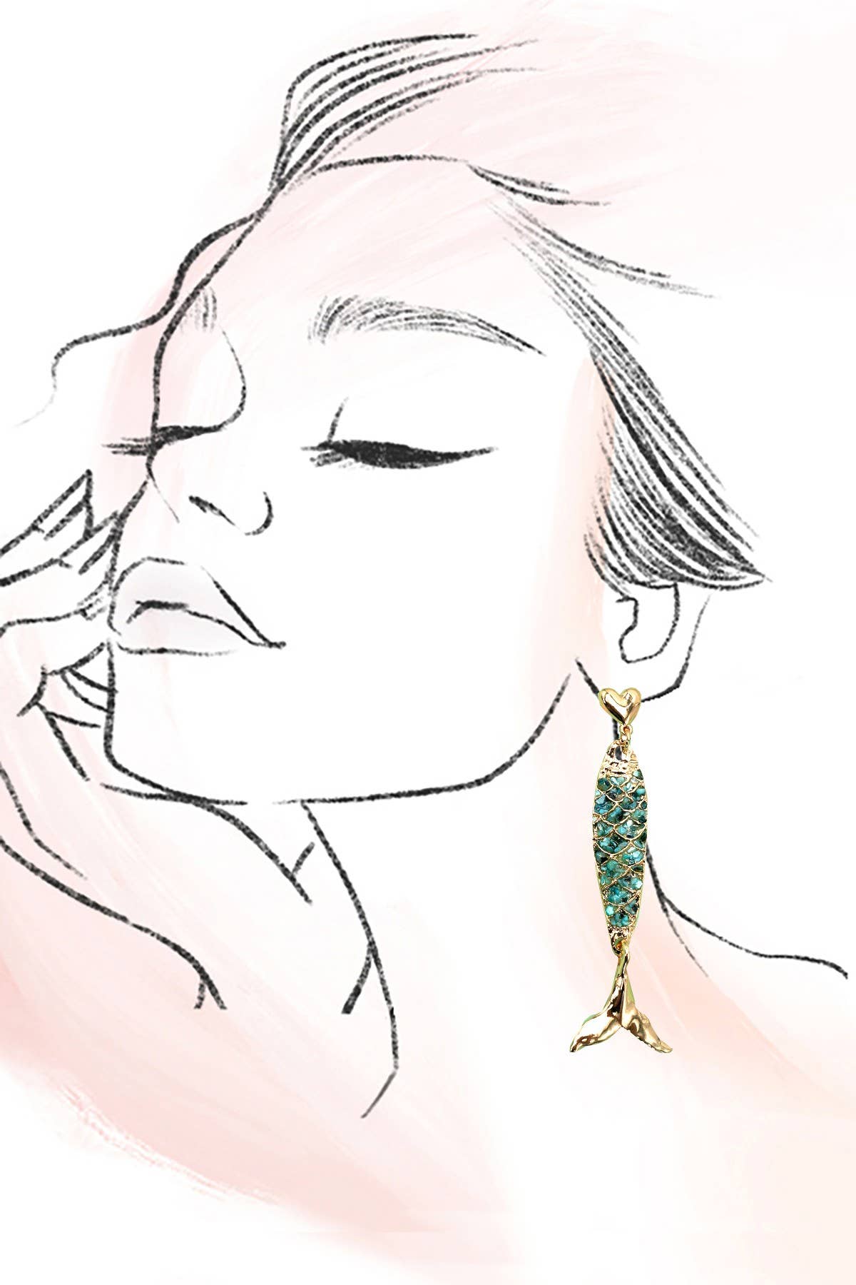 ENAMEL MERMAID FISH HEART DROP EARRINGS | 80E61274 - Soleil et étoiles