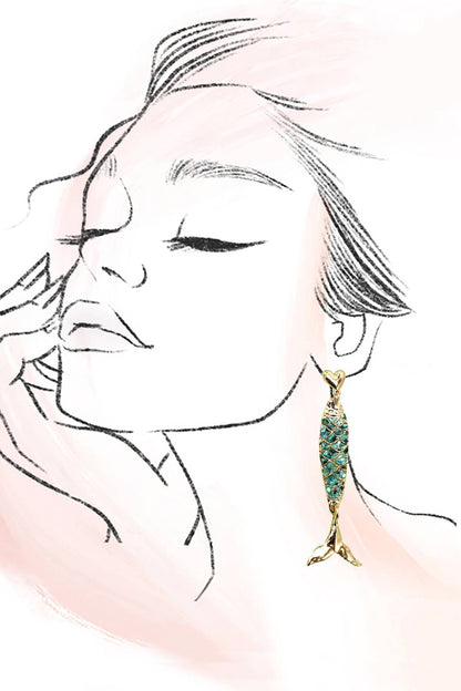 ENAMEL MERMAID FISH HEART DROP EARRINGS | 80E61274 - Soleil et étoiles