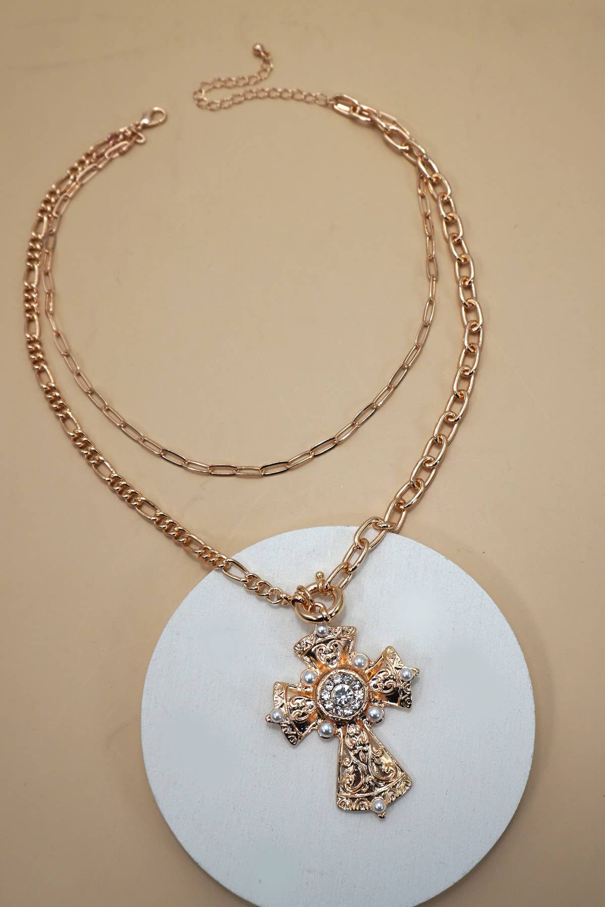MULTI LAYERED CROSS STATEMENT NECKLACE | 80N92465 - Soleil et étoiles